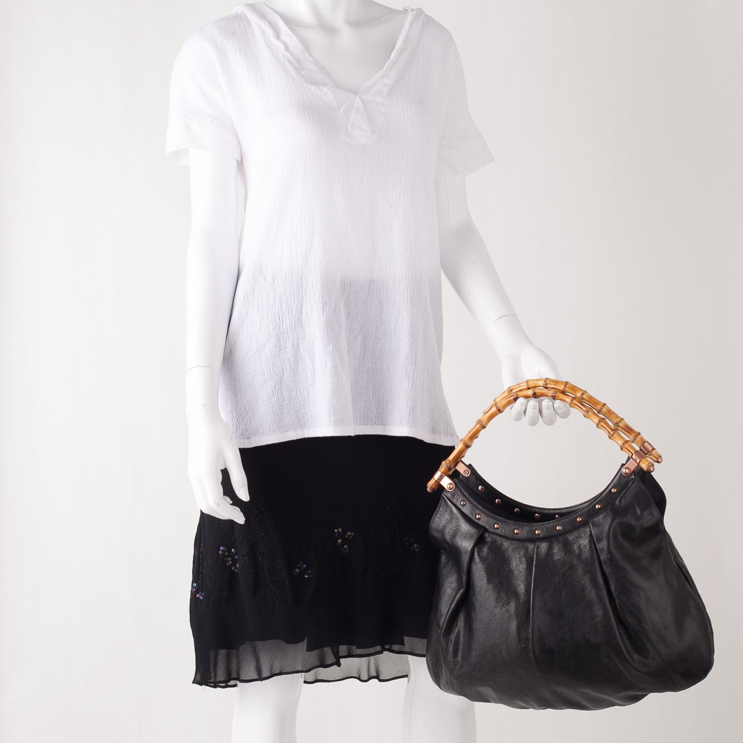 Leather Bamboo Handle Bag Black