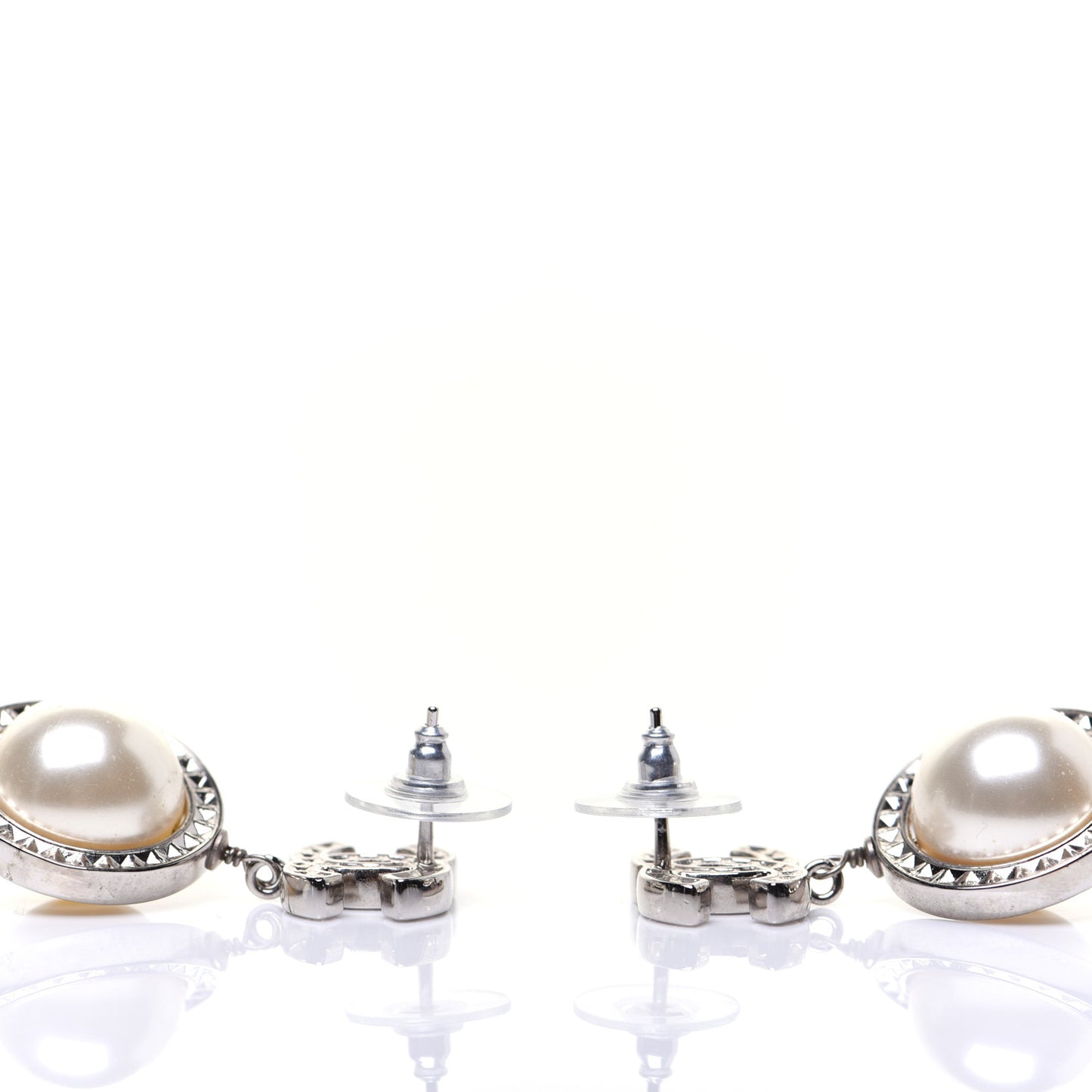 Baguette Crystal CC Pearl Drop Art Decoco Earrings Silver
