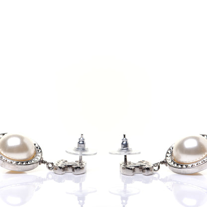 Chanel Baguette Crystal CC Pearl Drop Art Decoco Earrings Silver 11 of 11