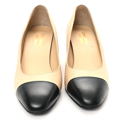 Chanel Lambskin Cap Toe CC Uniform Pumps 41 Beige Black 3 of 10