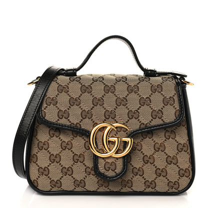 Gucci Monogram Azalea Calfskin Matelasse Diagonal Mini GG Marmont Top Handle Shoulder Bag Beige Ebony Black 1 of 6
