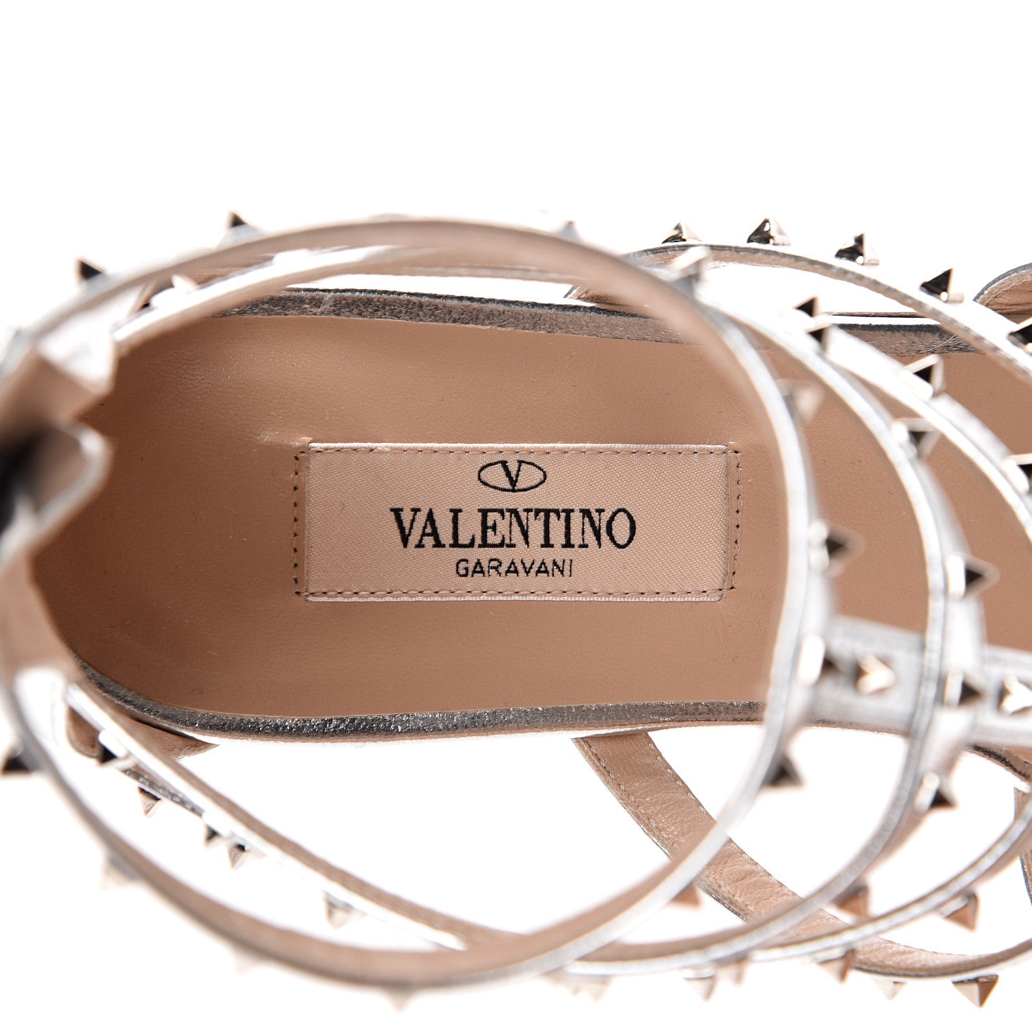 Valentino Garavani Metallic Nappa Lovestud Caged Flat Sandals 37 Silver 7 of 9