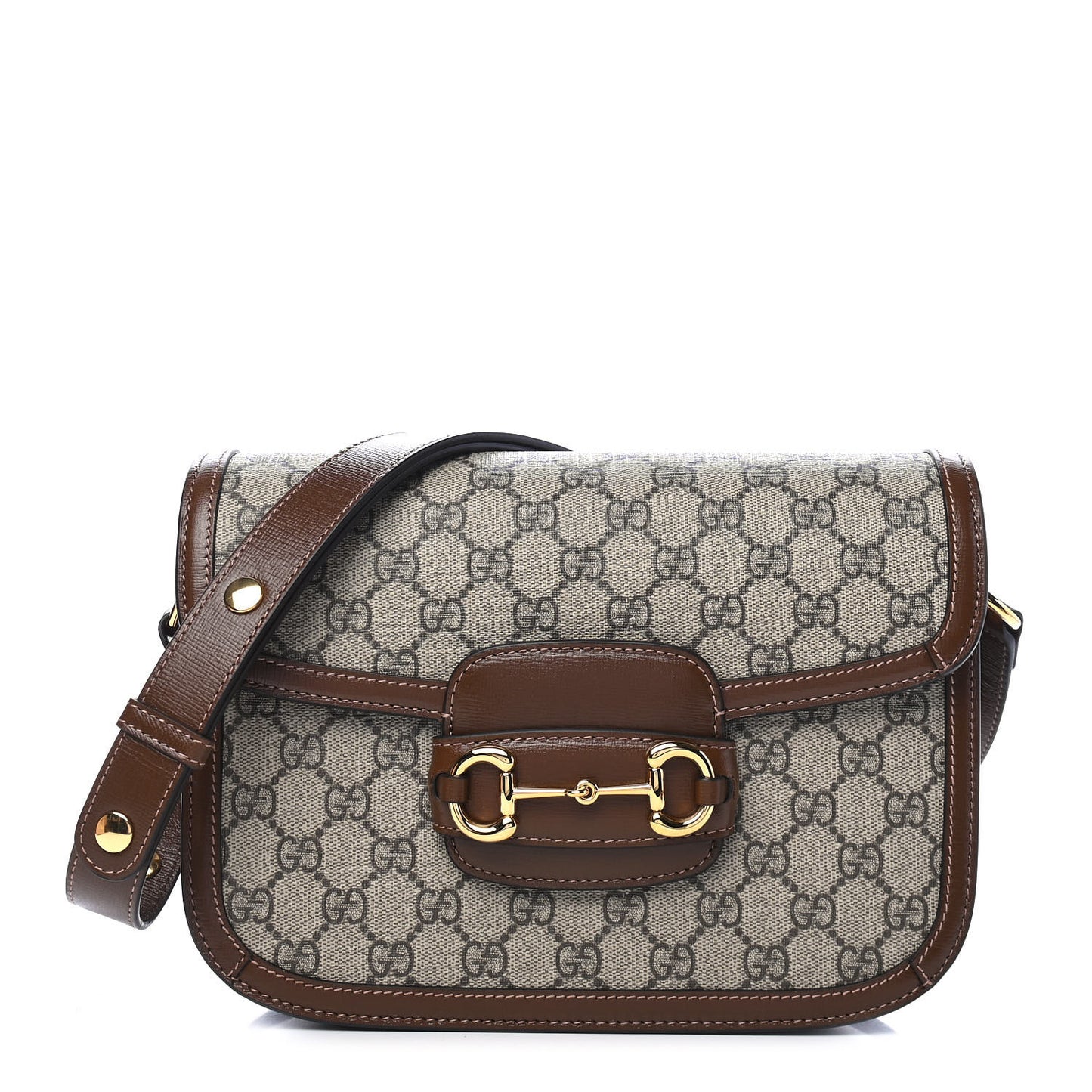 GG Supreme Monogram Horsebit 1955 Shoulder Bag Beige Brown Sugar
