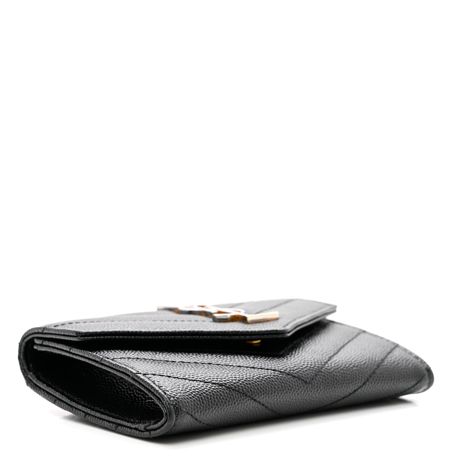 Saint Laurent Grain De Poudre Matelasse Chevron Small Monogram Envelope Wallet Black 4 of 8