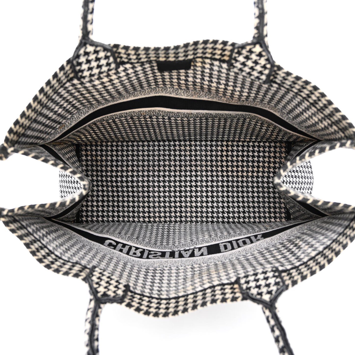 Canvas Houndstooth Embroidered Book Tote Black White