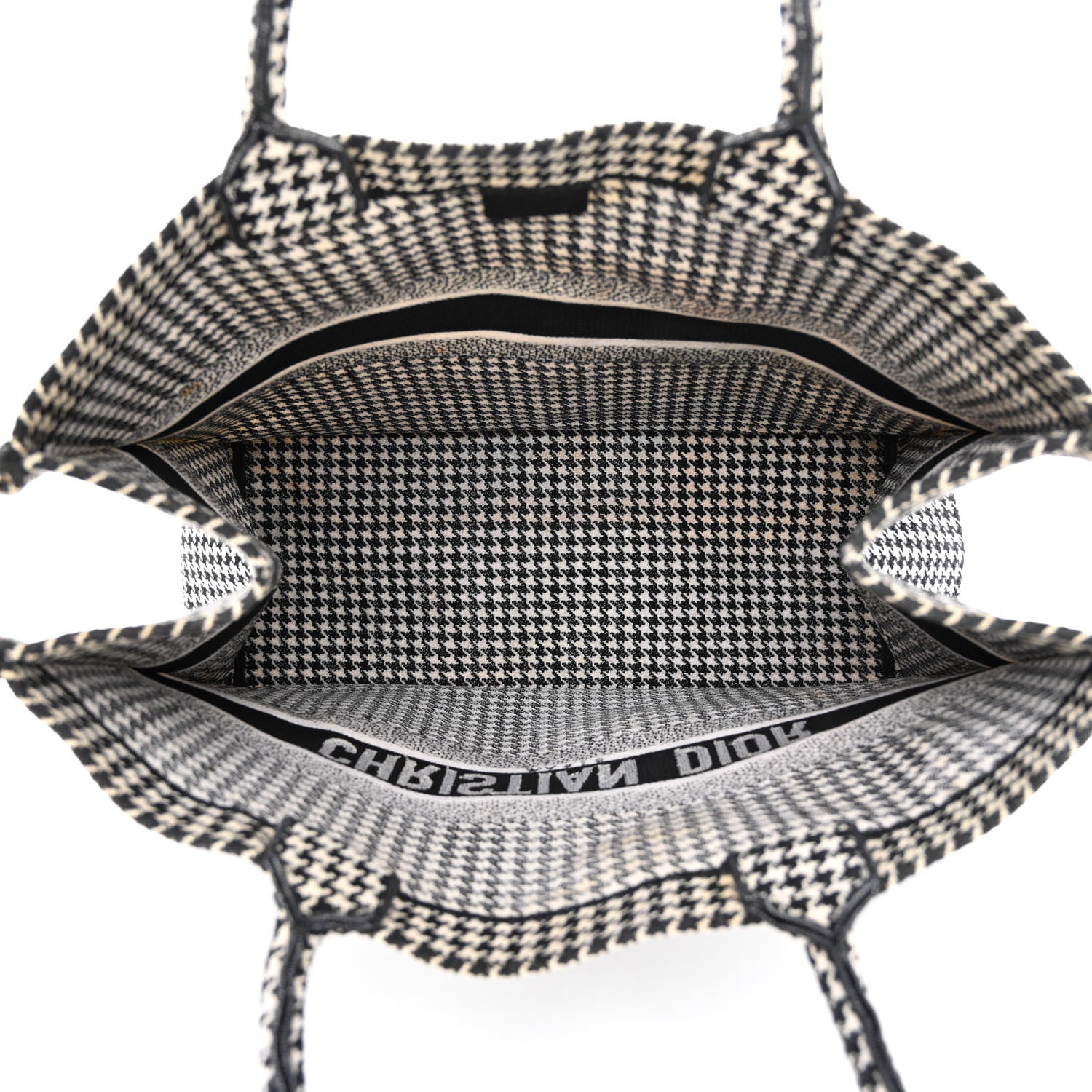 Christian Dior Canvas Houndstooth Embroidered Book Tote Black White 5 of 13