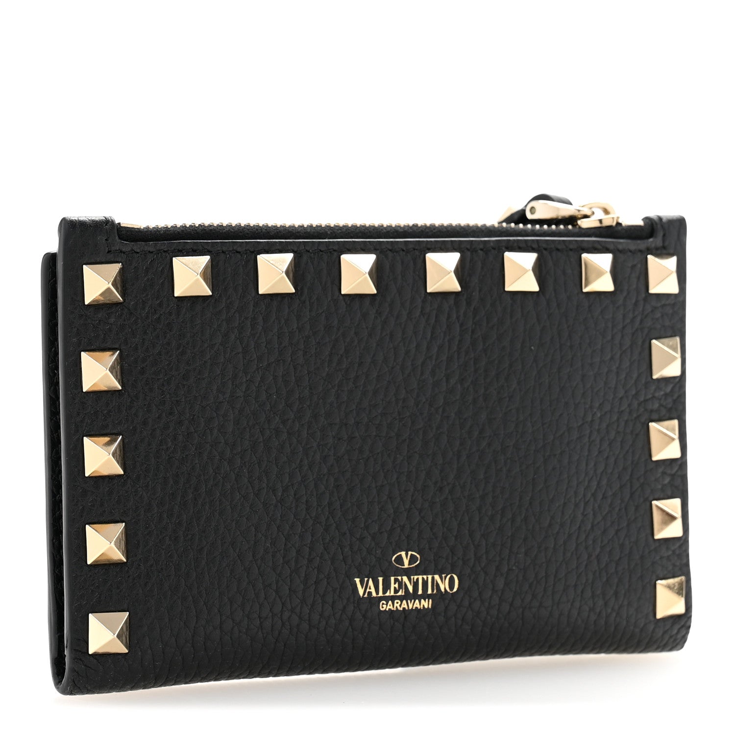 Valentino Garavani Pebbled Calfskin Rockstud Coin Case Card Holder Black 3 of 9