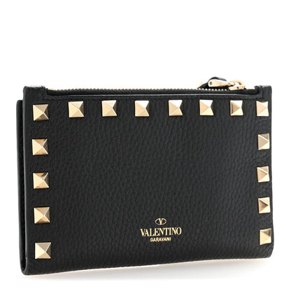 Valentino Garavani Pebbled Calfskin Rockstud Coin Case Card Holder Black 3 of 9
