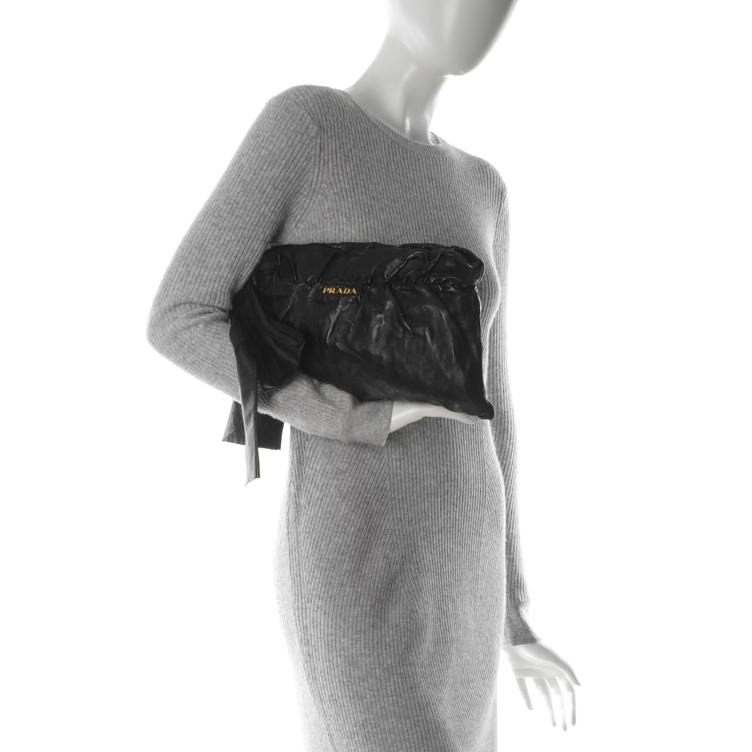Prada Nappa Antique Bow Clutch Nero Black 2 of 8