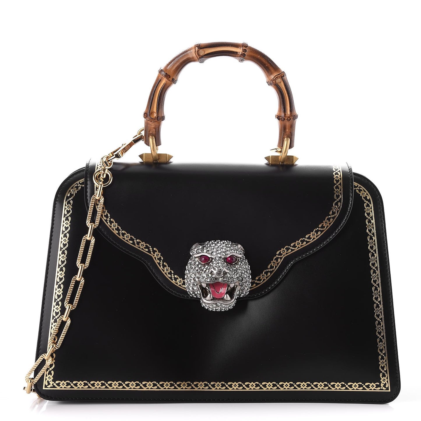 Calfskin Bamboo Medium Thiara Top Handle Bag Black