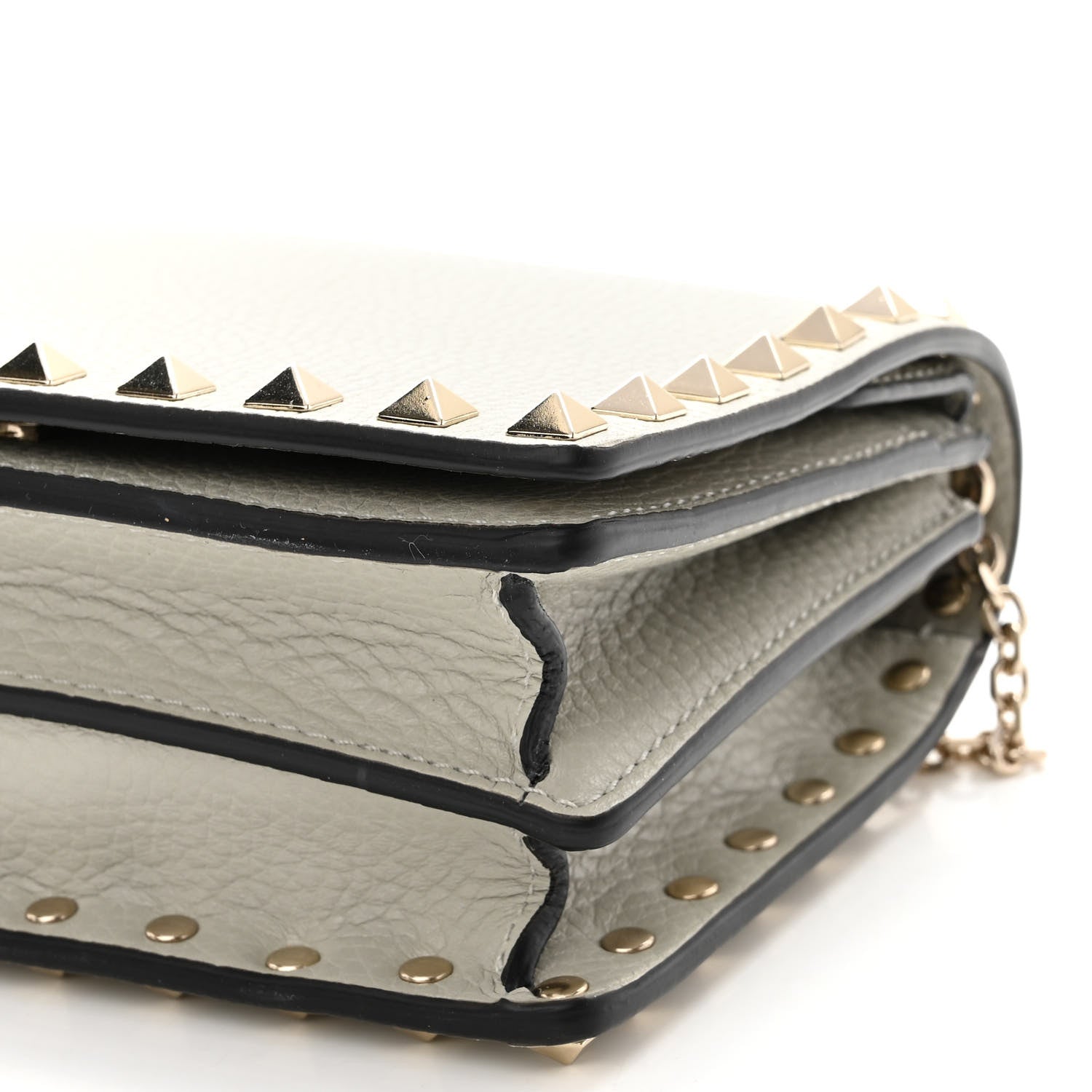 Valentino Garavani Pebbled Calfskin Rockstud Wallet on Chain Opal Grey 9 of 9
