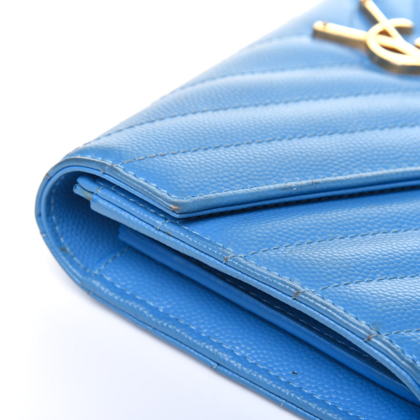 Grain De Poudre Matelasse Chevron Monogram Flap Wallet Blue Clair