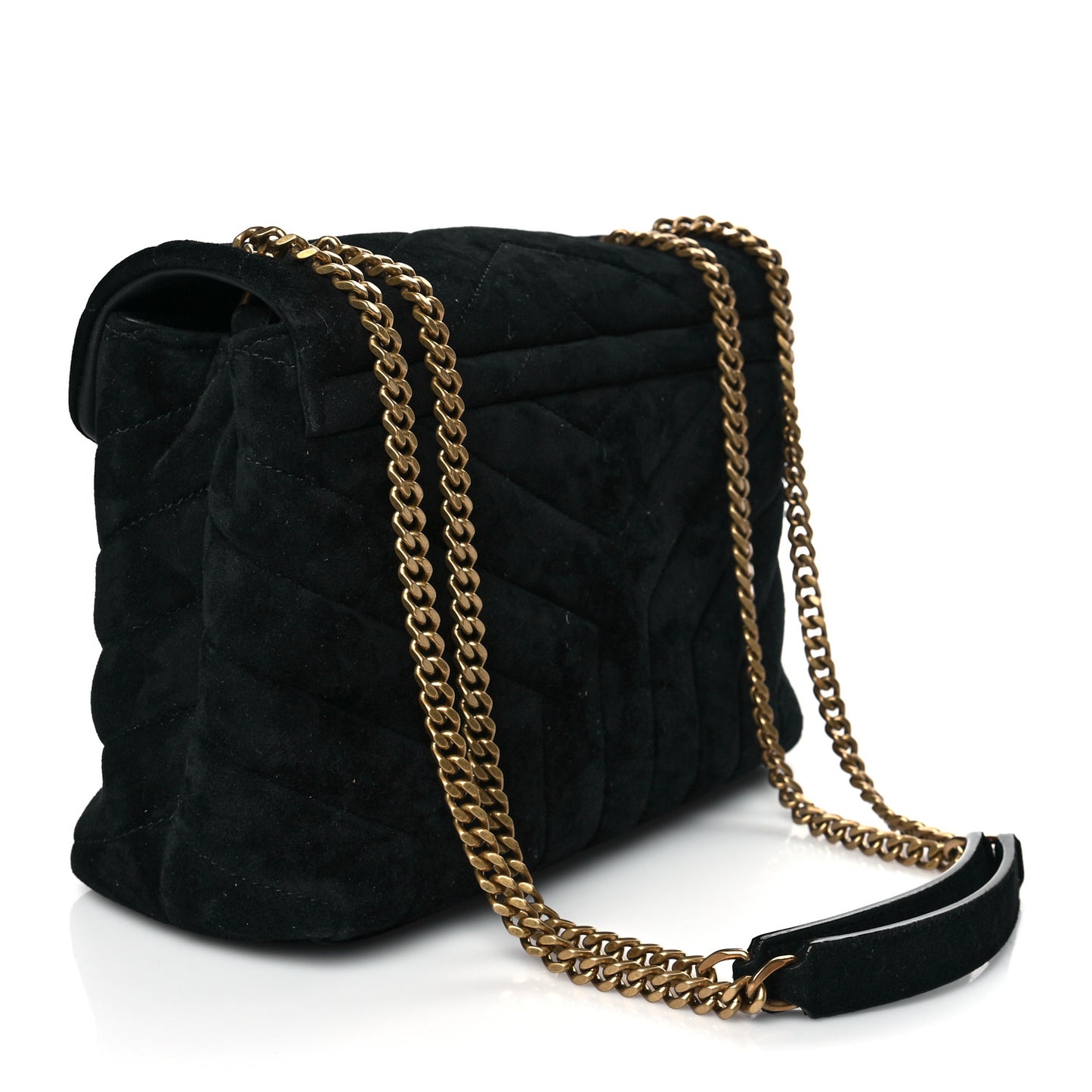 Velvet Y Quilted Monogram Small Loulou Chain Satchel Black