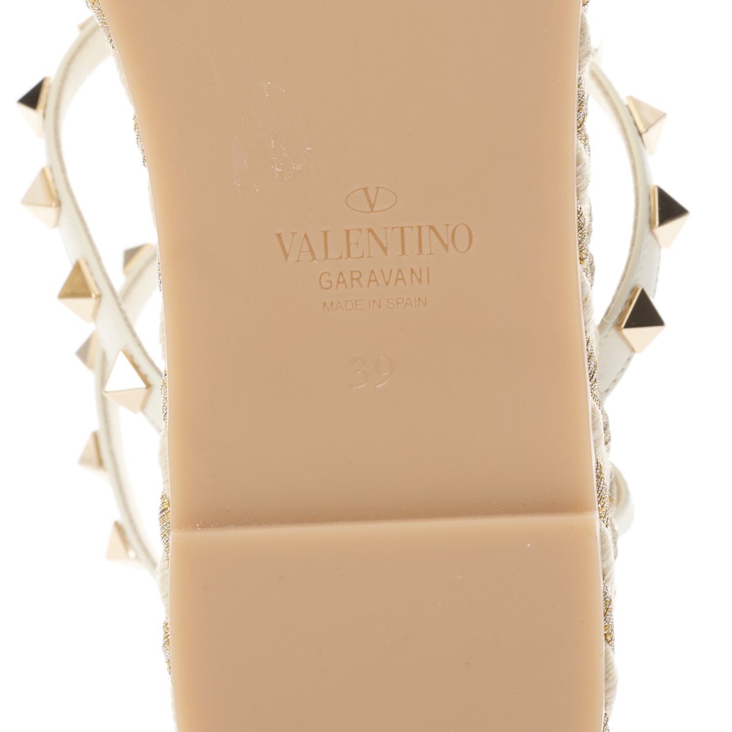 Valentino Garavani Calfskin Rockstud Ankle Strap Torchon Espadrille Caged 30/55mm Sandals 39 Light Ivory 6 of 8