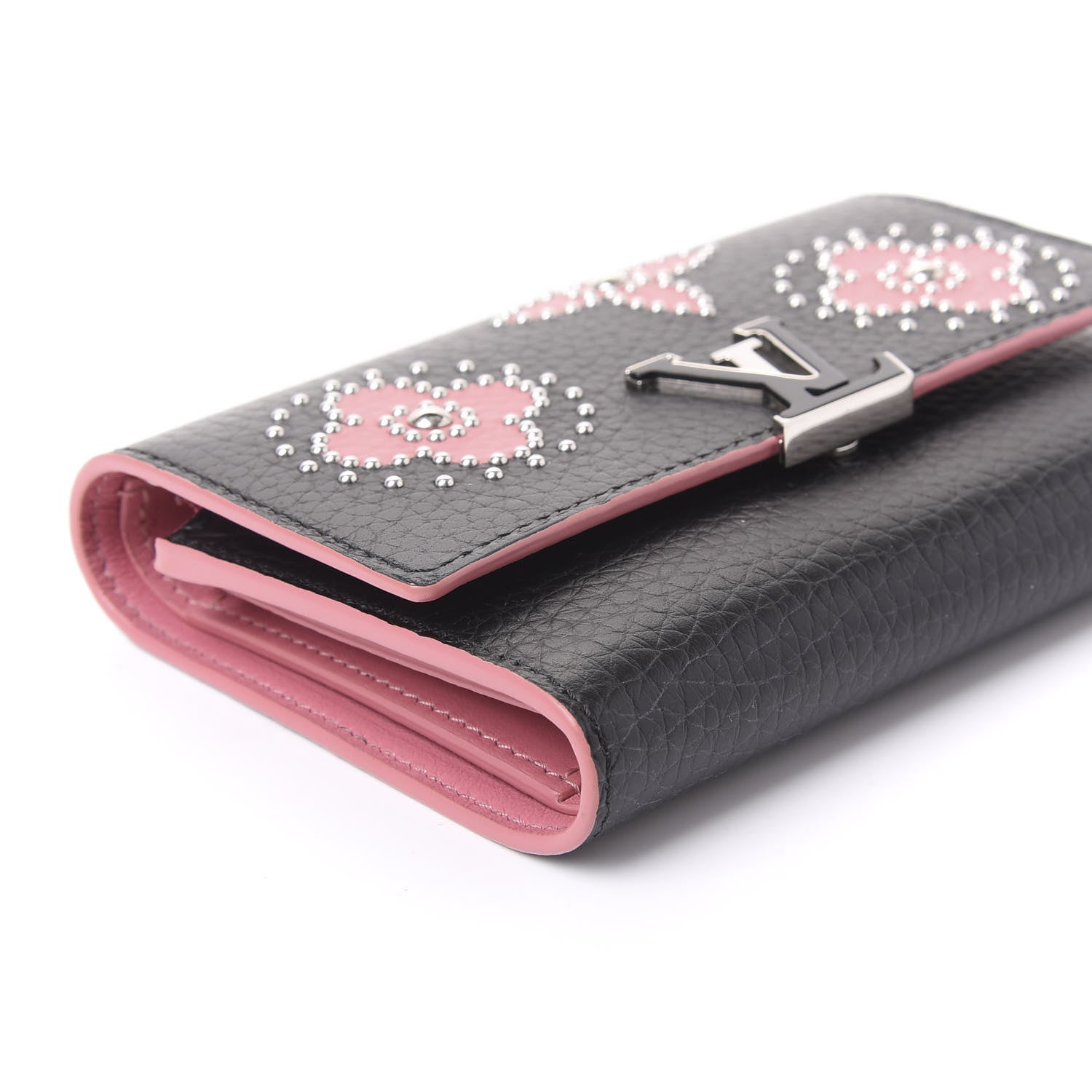 Louis Vuitton Taurillon Capucines Compact Flower Wallet Black 5 of 10