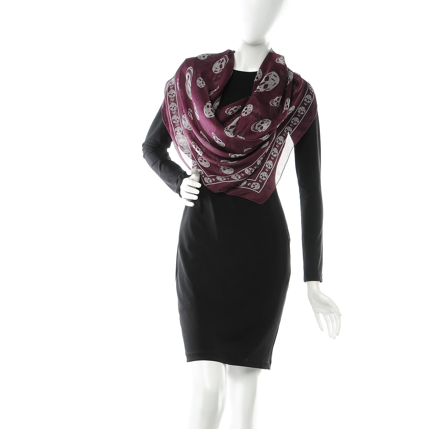 Alexander McQueen Silk Chiffon Skull Scarf Aubergine Grey 2 of 3