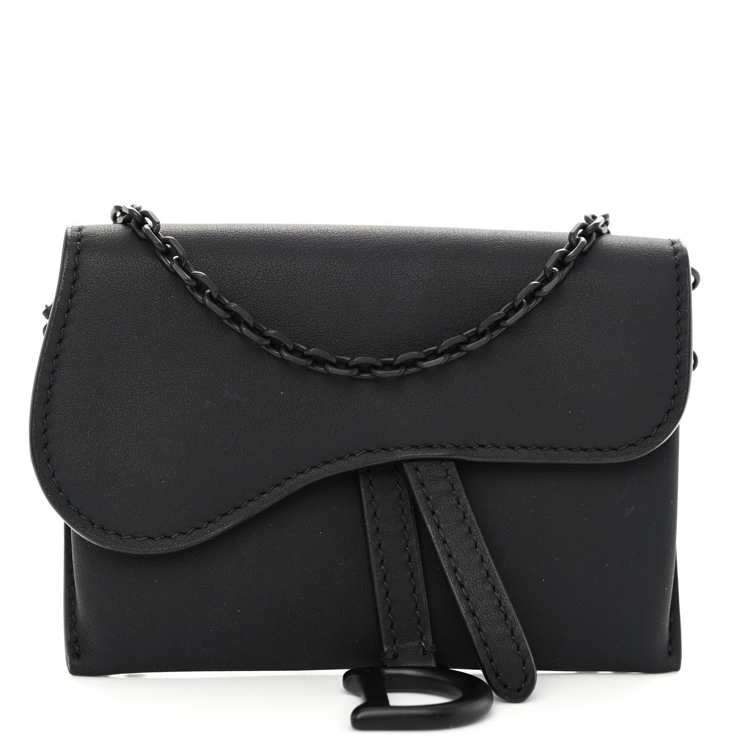 Christian Dior Ultra Matte Calfskin Nano Saddle Chain Pouch Black 1 of 8
