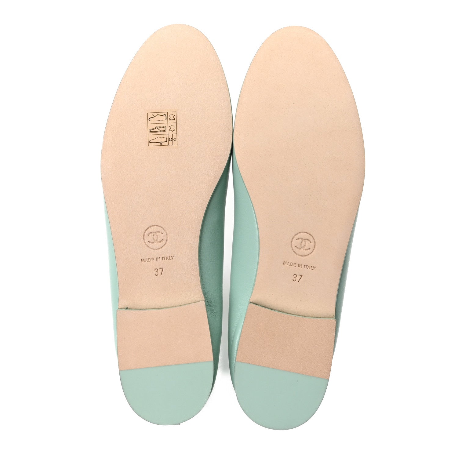 Chanel Lambskin CC Cap Toe Ballerina Flats 37 Light Green White 6 of 10