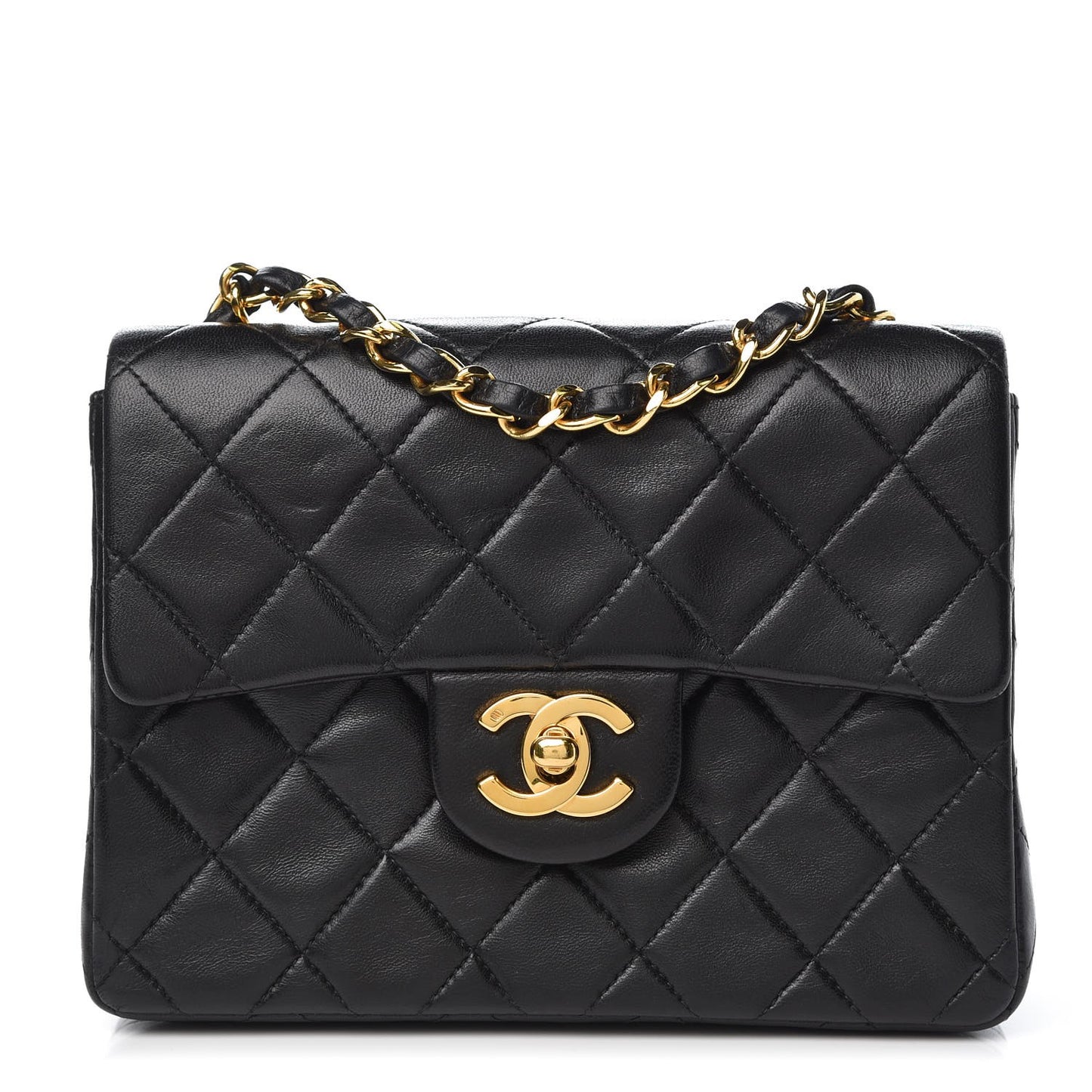 Lambskin Quilted Mini Square Flap Black