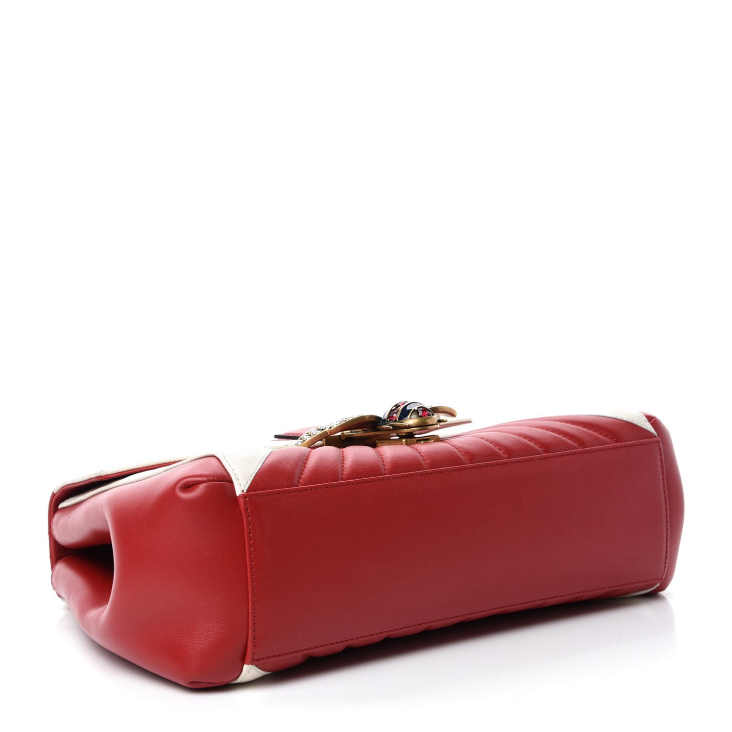 Calfskin Bamboo Trapuntata Queen Margaret Top Handle Bag Mystic White Hibiscus Red