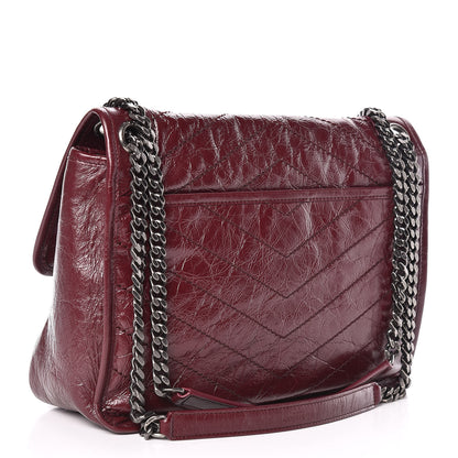 Saint Laurent Crinkled Calfskin Matelasse Monogram Medium Niki Chain Satchel Burgundy 3 of 10