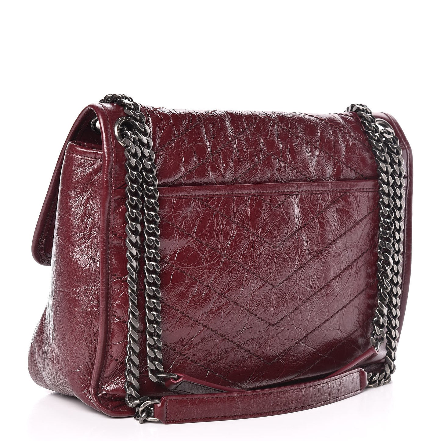 Crinkled Calfskin Matelasse Monogram Medium Niki Chain Satchel Burgundy