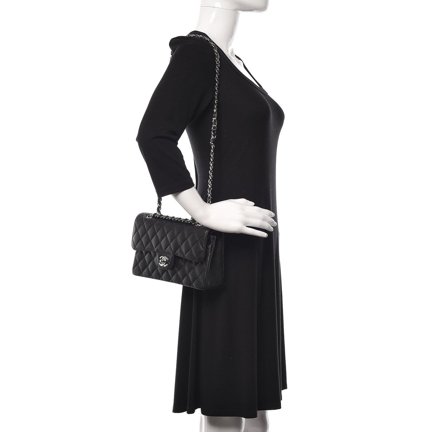 Caviar Quilted Small Double Flap Black