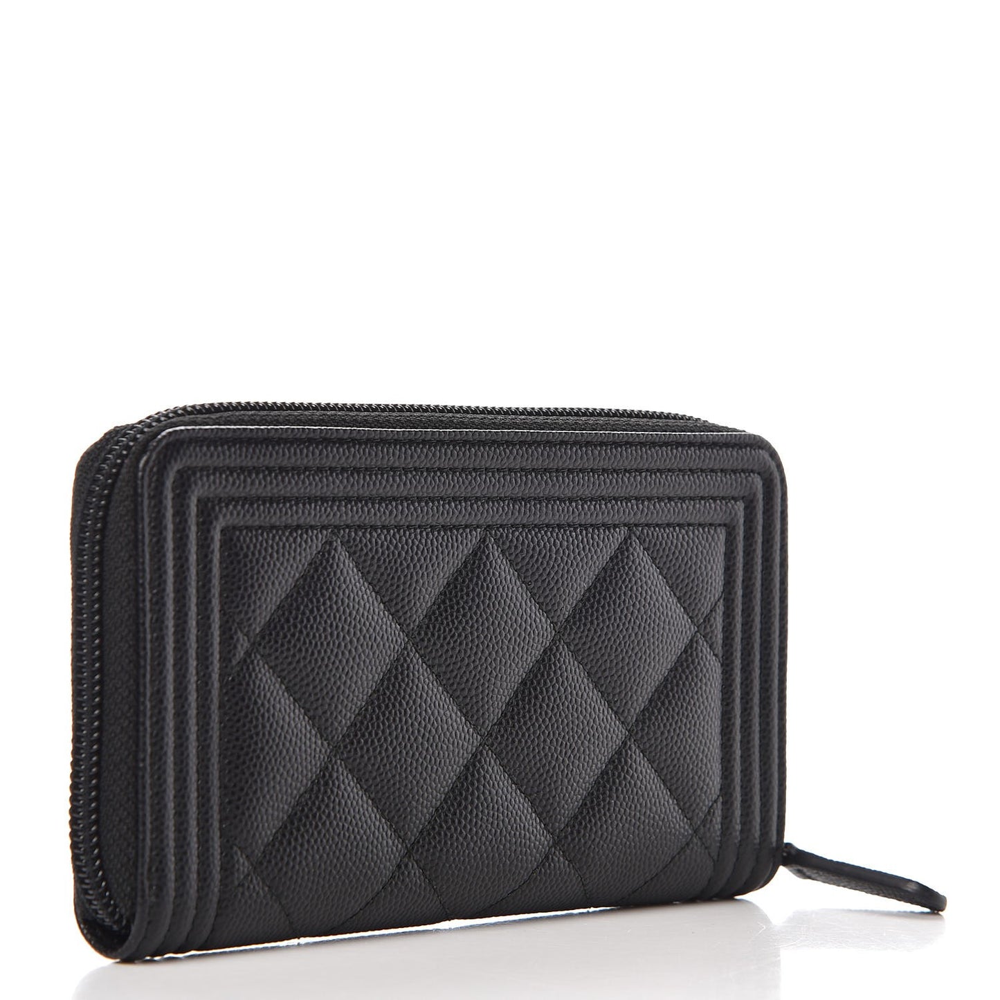 Caviar Quilted Small Boy Zip Around Wallet Black