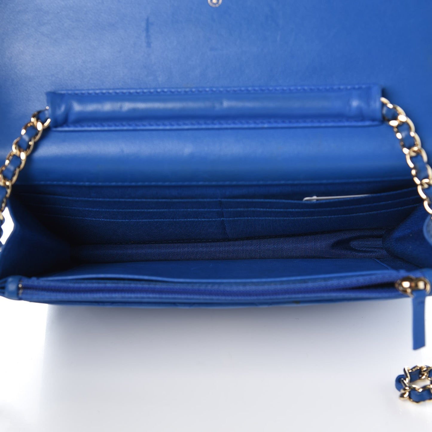 Lambskin Quilted Wallet On Chain WOC Blue
