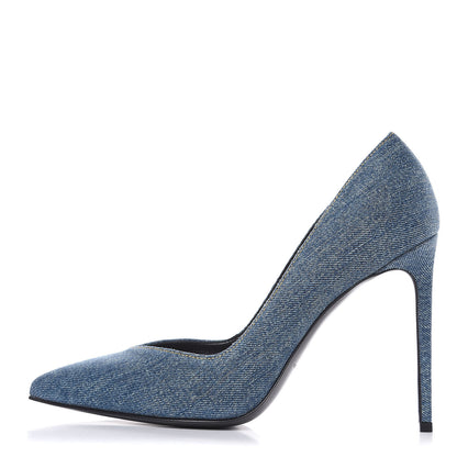 Saint Laurent Denim Classic Paris Escarpin V 105 Skinny Pumps 40 Light Blue 1 of 8