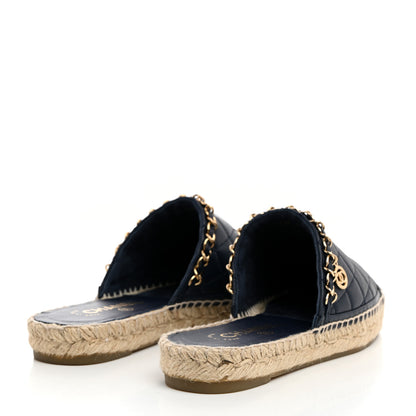 Chanel Lambskin Quilted CC Chain Espadrille Mules 36 Navy Black 4 of 9