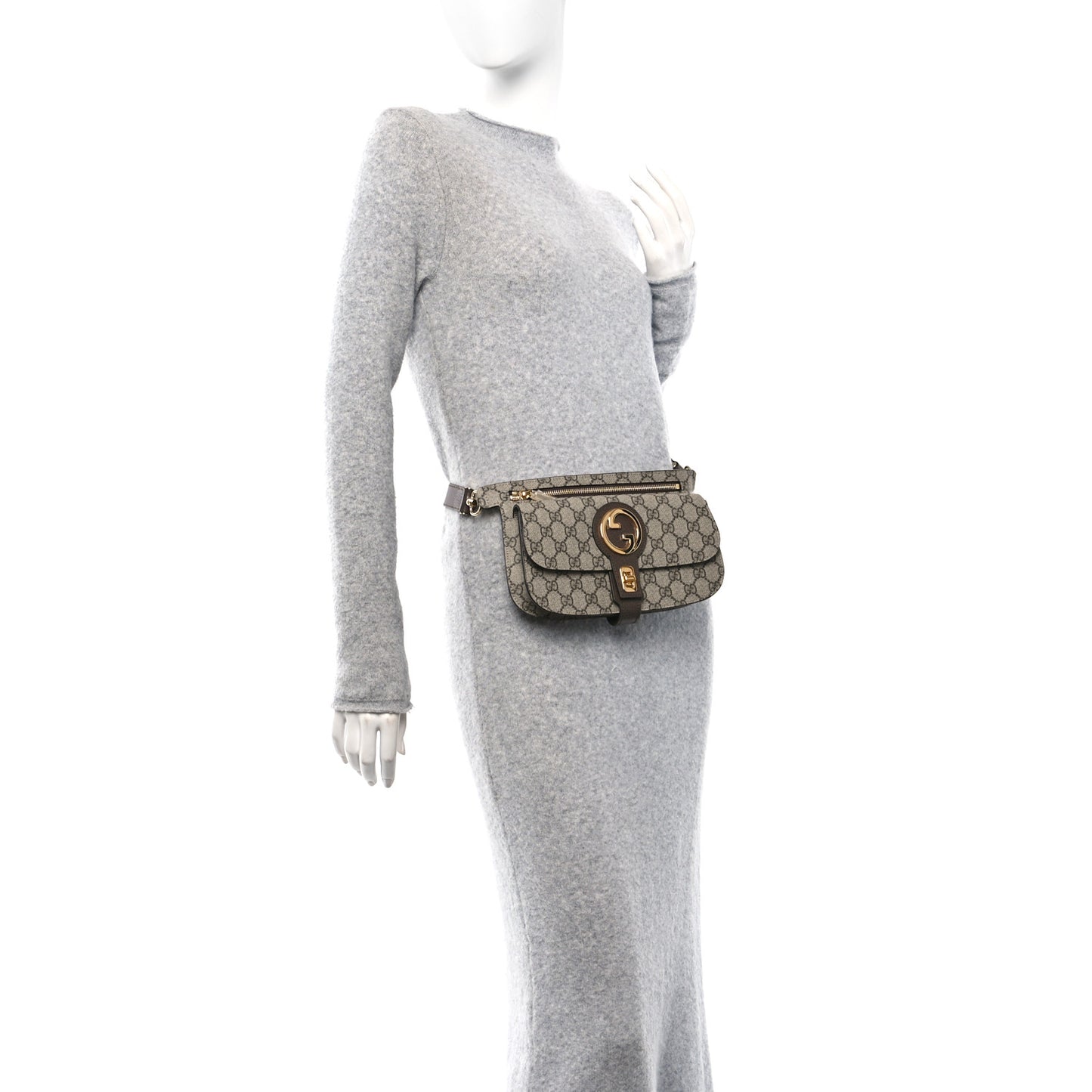 GG Supreme Monogram Textured Dollar Calfskin Blondie Belt Bag Beige Ebony New Acero