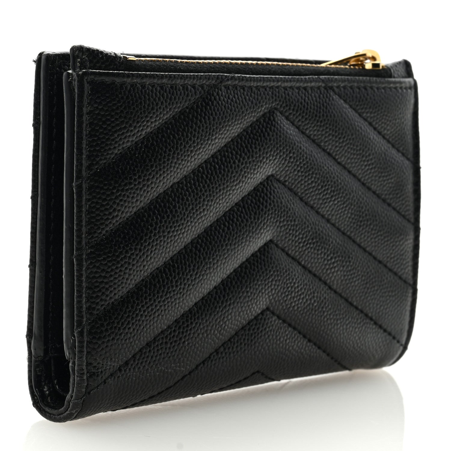 Saint Laurent Grain De Poudre Matelasse Chevron Monogram Zipped Two-Part Wallet Black 3 of 6