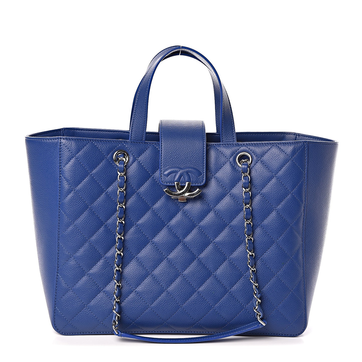 Caviar Quilted Large CC Box Shopping Tote Blue