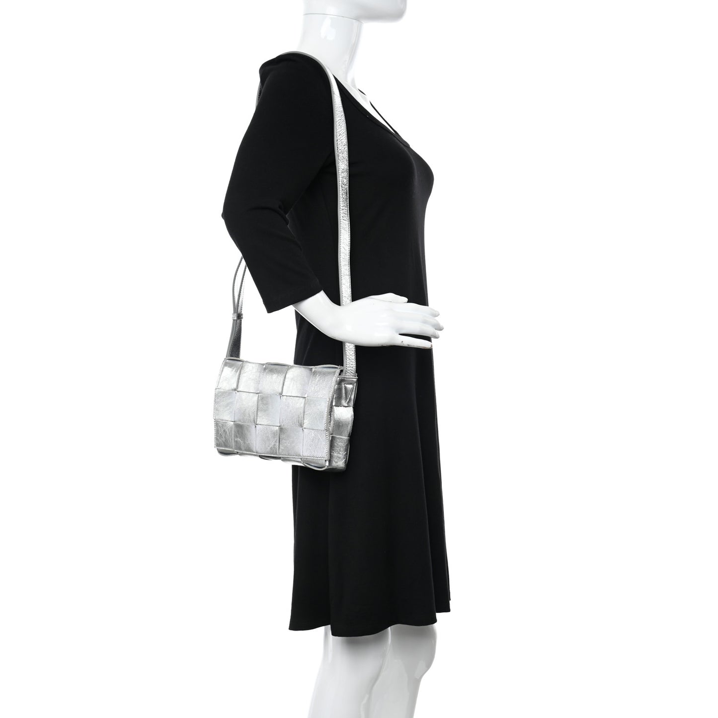 Metallic Lambskin Maxi Intrecciato Cassette Crossbody Bag Silver