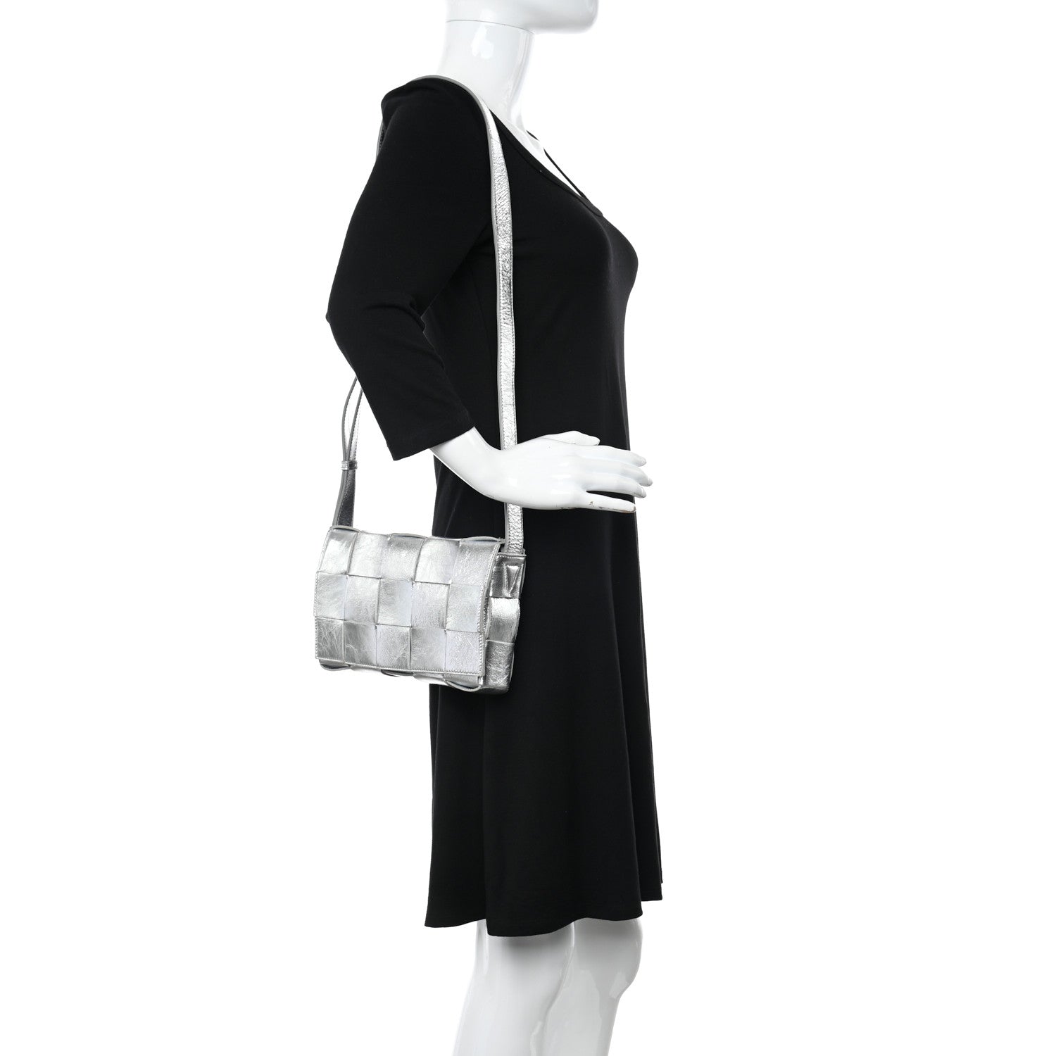 Bottega Veneta Metallic Lambskin Maxi Intrecciato Cassette Crossbody Bag Silver 2 of 10