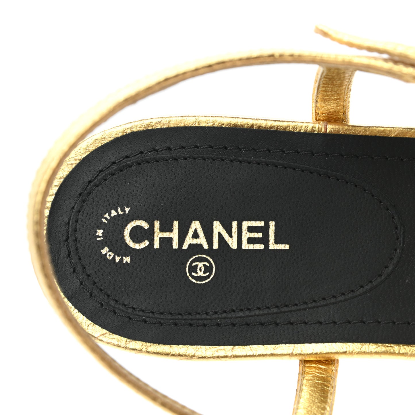 Laminated Lambskin CC Charm Thong Sandals 40 Gold
