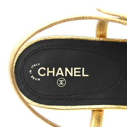 Chanel Laminated Lambskin CC Charm Thong Sandals 40 Gold 7 of 8