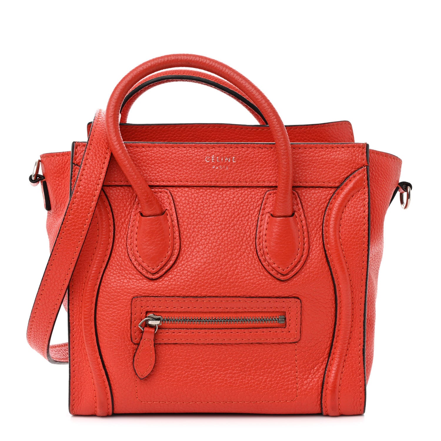 Celine Drummed Calfskin Nano Luggage Red 1 of 17