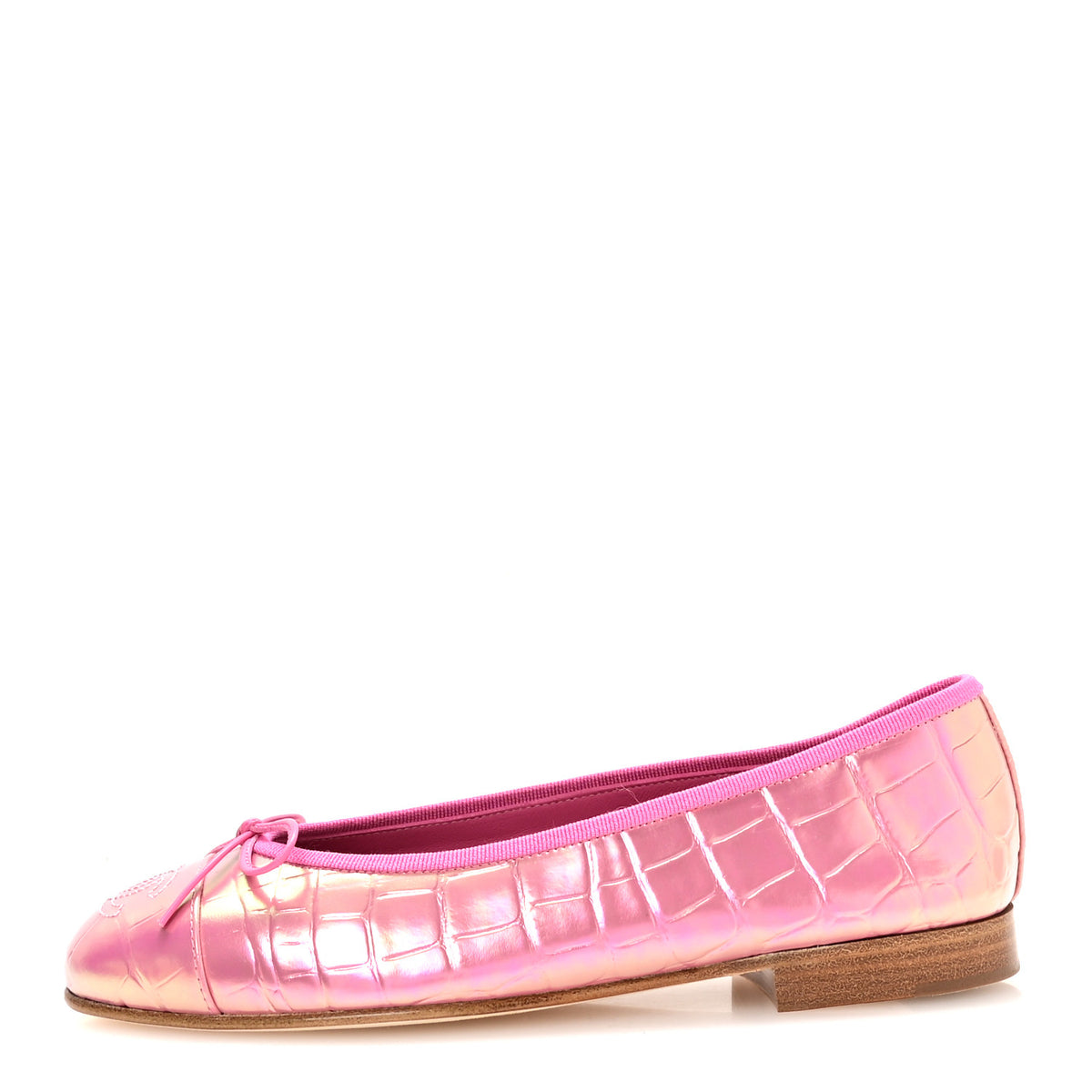 Chanel Iridescent Calfskin Crocodile Embossed Ballerina Flats 36.5 Pink 1 of 9