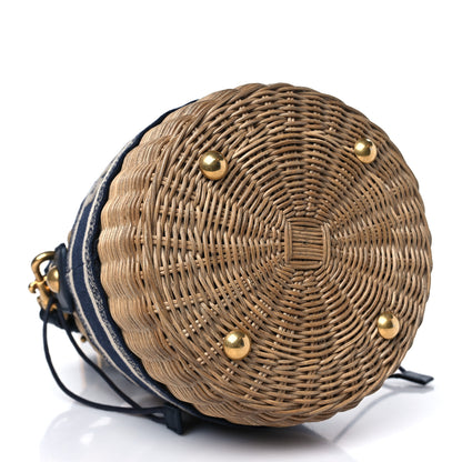 Christian Dior Wicker Oblique Drawstring Bucket Bag Blue 4 of 9