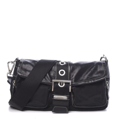 Prada Soft Calfskin Nylon Buckle Shoulder Bag Black 1 of 15