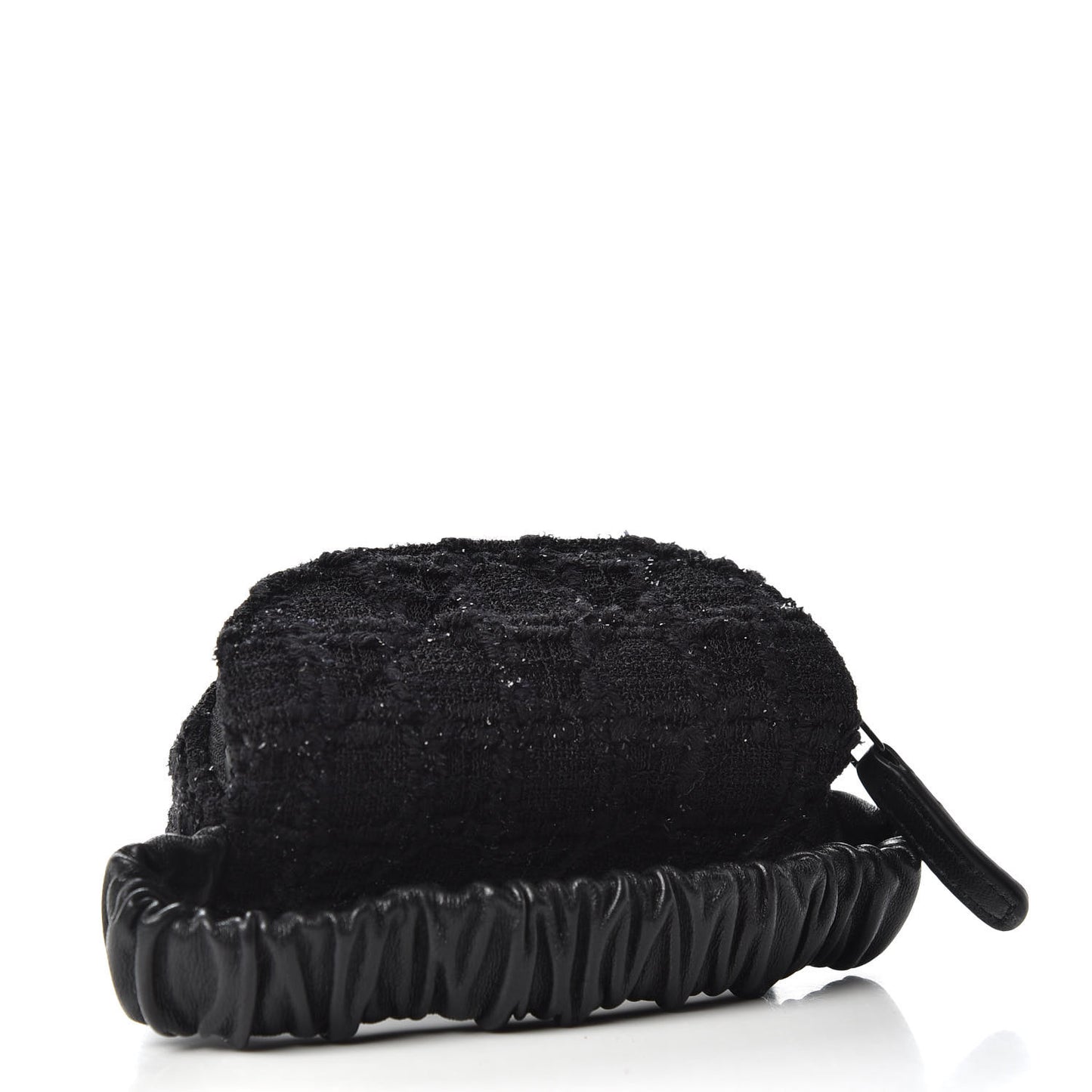 Tweed Lambskin Quilted Arm Coin Purse Black