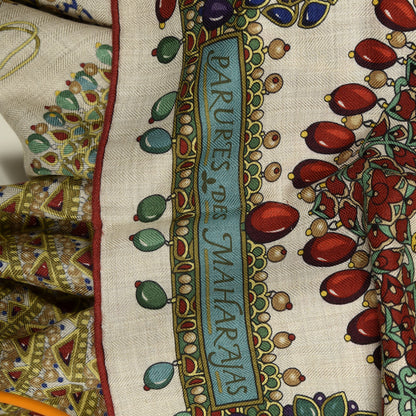 Hermes Cashmere Silk Parures Des Maharajas Shawl 140 Naturel Rouge H Vert 4 of 6