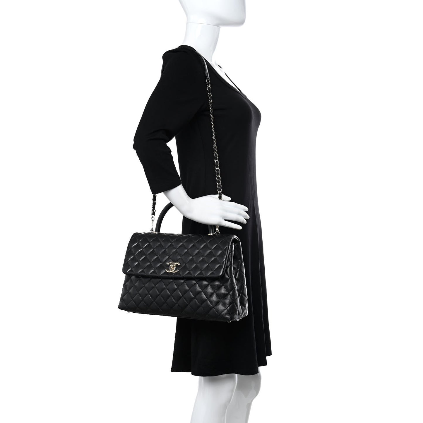 Caviar Quilted Medium Coco Handle Flap Black