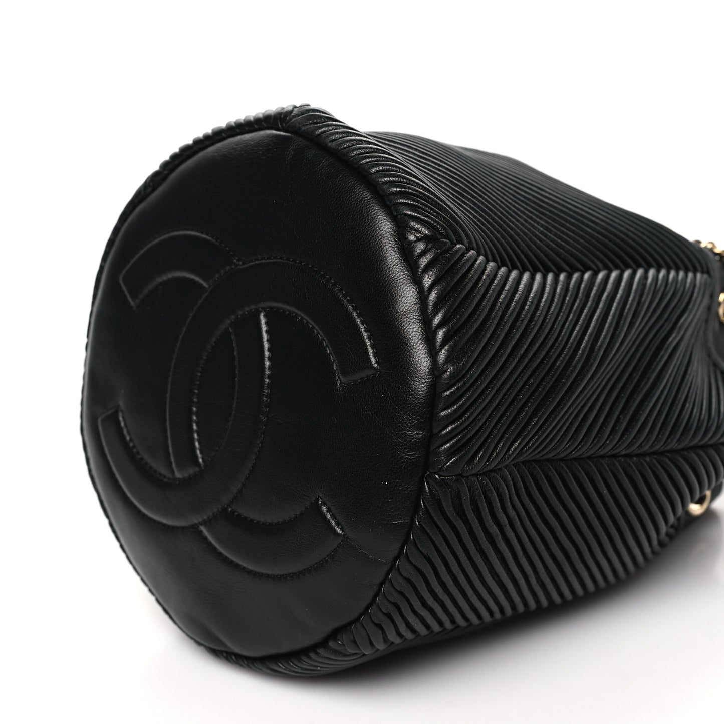 Lambskin Chevron Drawstring Bag Black