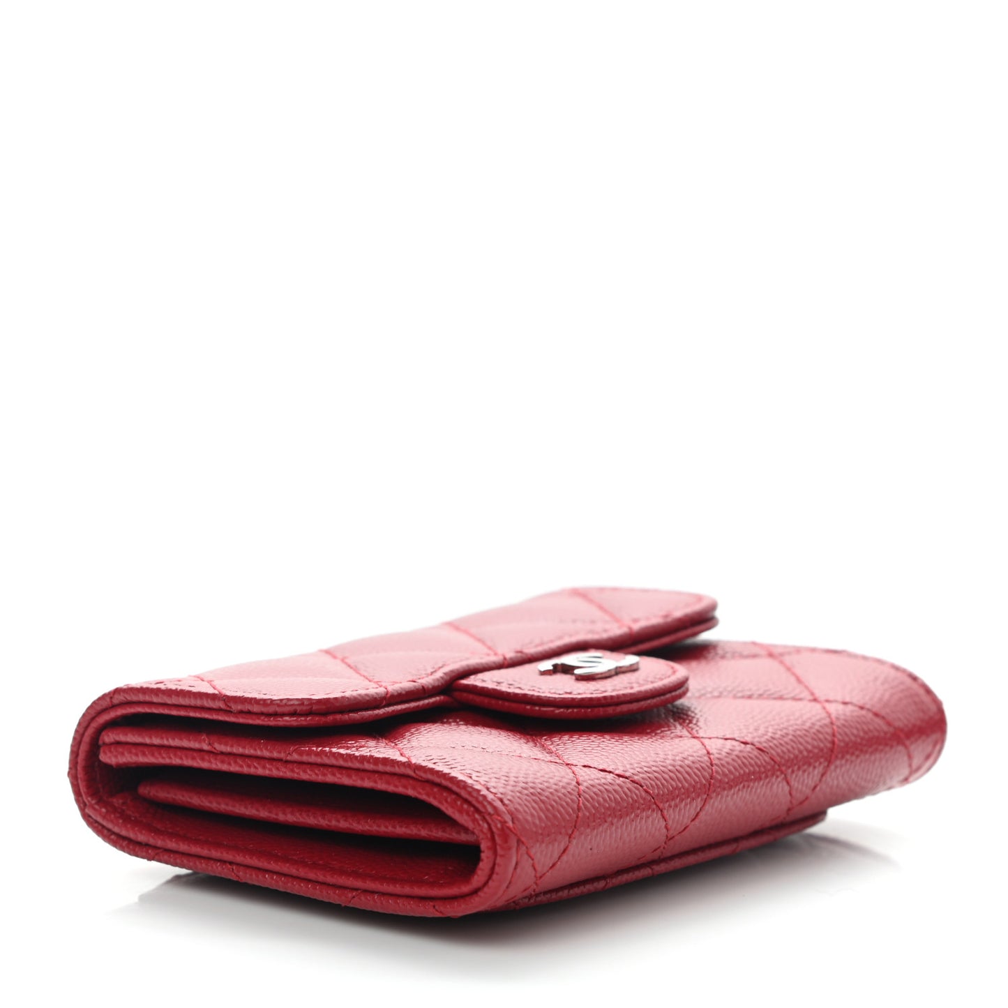 Caviar Quilted Flap Card Holder Wallet Dark Red