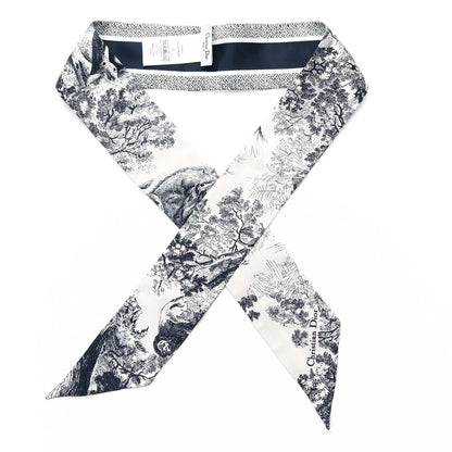 Christian Dior Silk Toile De Jouy Reverse Capri Mitzah Scarf Navy Blue 1 of 3