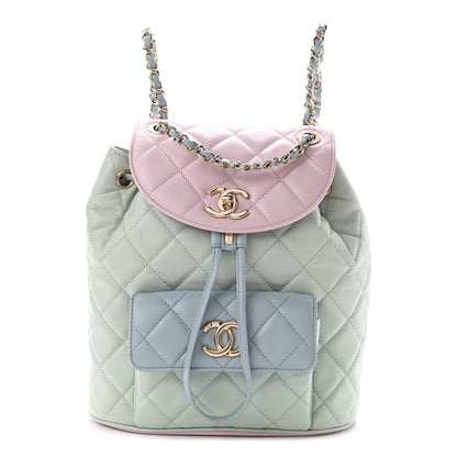 Chanel Goatskin Quilted Duma Drawstring Backpack Green Blue Pink 1 of 13