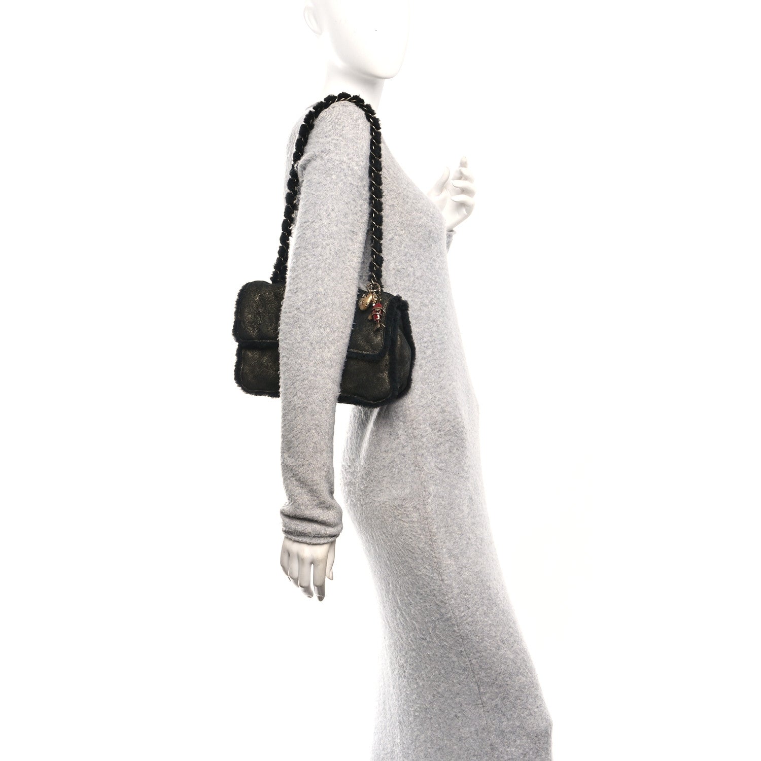 Chanel Metallic Lambskin Shearling Flap Gold Black 2 of 11